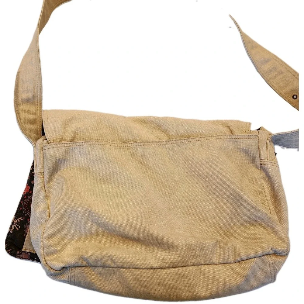 Vtg Y2K LEVI STRAUSS Khaki Beige Canvas Corduroy Messenger Book Bag Satchel